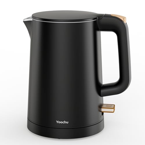Yoochu Small Electric Kettle 0.8L Water Boiler & Heater 1000W Hot Tea Pot Double Wall Stainless Steel Cool Touch Mini Coffee Kettle with Auto Shut Off & Boil Dry Protection BPA-Free Black