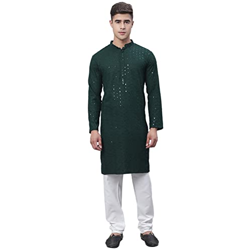 Image of SOJANYA (Since 1958 Men's Cotton Kurta Pyjama Set | Sequinned Embroidered Ethnic Wear for Navratri & Festive Celebrations