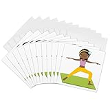 3dRose Greeting Cards - Cute Girl In A Standing Yoga Pose Illustration - 12 Pack - Yoga