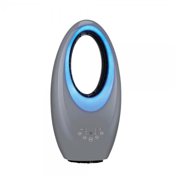 Bilake Ventilador Sin Aspas | 50W 3 Velocidades | Mando y Temporizador | Oscilante, Seguro y Silencioso (Gris | Con Luz Led)