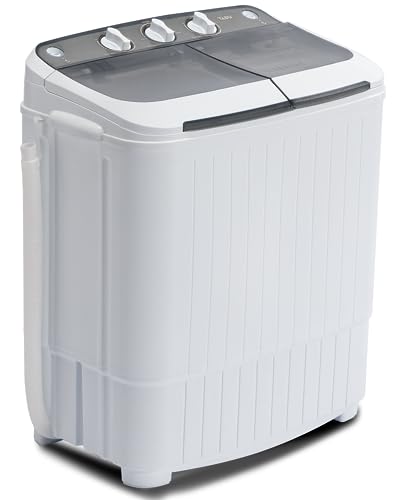TABU 17.6Ibs Portable Washing Machine, Compact Washer Machine, Mini Washing Machine, Twin Tub Washer and Spiner, Ideal for Dorms, Apartments, RVs, Camping etc (White & Grey)