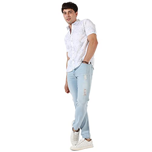 Image of CAHOOT Men's Button Up Shirt for Casual Wear | Regular Fit | Poly Lycra Shirt Crafted with Short Sleeve & Enhanced Stretch Comfort Fit for Everyday Wear