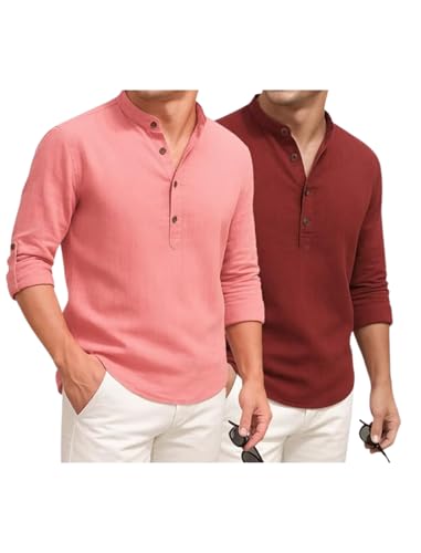 Image of DEEMOON Combo of Men's Cotton Blend Solid Regular Fit Full Sleeve Short Kurta | Men's Trendy Short Kurta Pack of 2 (Available in Plus Size & Combo Packs)