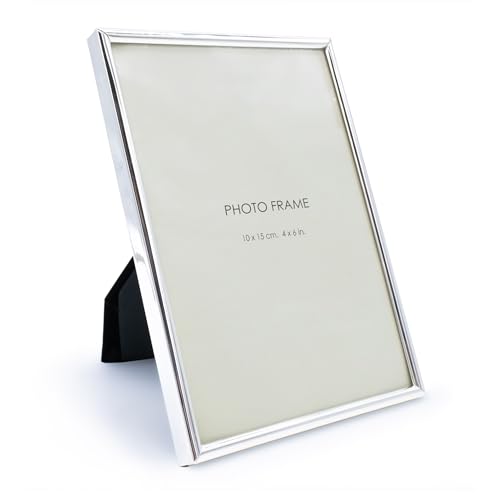 Cadre photo à poser - En métal argenté - Pour 10 x 15 cm - Cadre photo arrondi - Rectangulaire - Pour photos portrait et paysage - Cadre amovible horrizonal vertical