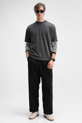 Image of SNITCH Men Oversized T-Shirt | Relaxed Fit Crew Neck Streetwear Tee | Breathable Polyester Blend & Viscose Elastane Fabric | Drop Shoulder Half Sleeve Casual Wear Shirt