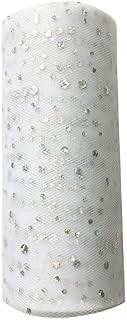 Qililandiy Glitter Sequin Tulle Rolls Decorative Tulle Fabric Roll for Table Runner Bow Tutu Skirts Sewing Craft Birthday Wedding Decor Gift Ribbon Supplies White, 5.9 Inches x 25 Yards (75 FT)