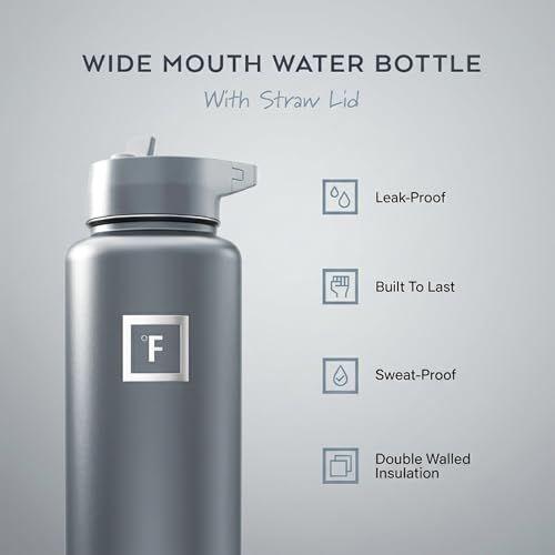 Image of IRON FLASK 40 oz Wide Mouth Water Bottle with Straw | Insulated Stainless Steel Sports Water Bottle with Leakproof Straw Lid - BPA Free, Cold 24 Hrs, Sweat Free (Graphite)