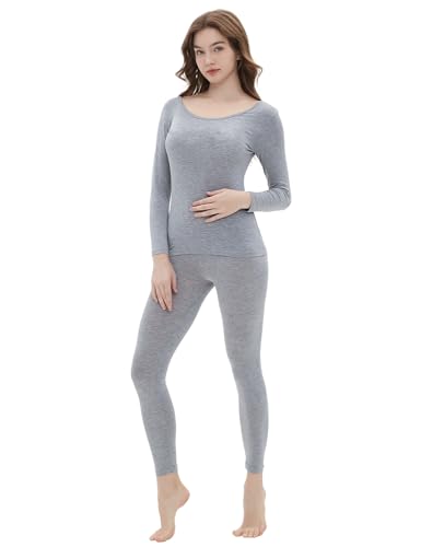 Vinconie Thermal Women Underwear Breathable Base Layer Set Thermal Long Johns for Women, 1 Pack Grey, S
