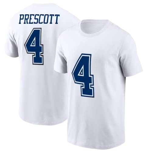Gridiron Grip Mens Dak Prescott Football T-Shirt Cotton Jersey #4 (3XXXL White)