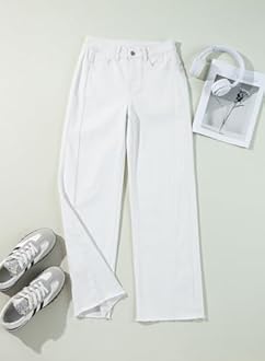 SIDEFEEL Women's Wide Leg Jeans High Waisted Strechy Raw Hem Denim Pants