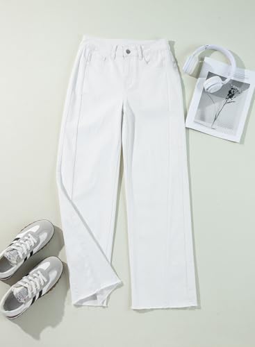 SIDEFEEL Women's Wide Leg Jeans High Waisted Strechy Raw Hem Denim Pants