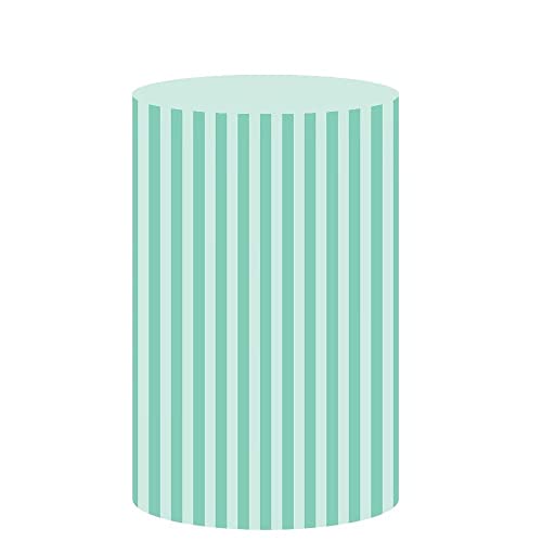 Iydamc Green Stripes Round Pedestal Covers for Birthday Party Wedding Baby Shower Bridal Shower Decoration,Plinth Cylinder Cover with Elastic Band za156 Dia40 H90