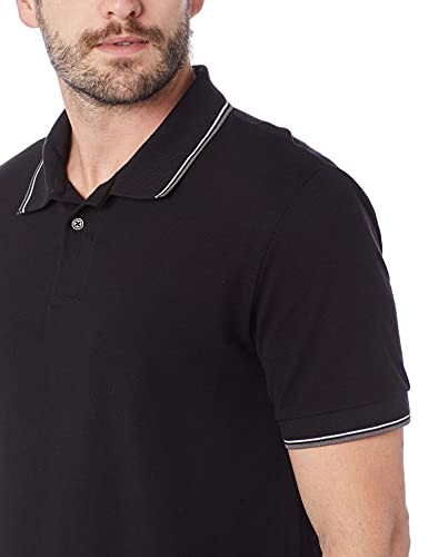 Camisa polo piquet regular listra gola e mangas, Hering, Masculino, Preto, XG