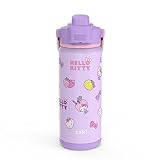 Zak Designs Beacon Insulated Bottle, Hello Kitty - 20 oz - Durable Stainless Steel - Double-Wall Vacuum Insulation, Silicone Spout & Push-Button, Leak-Proof Lid - Dishwasher Safe