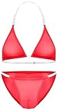 FEOYA Herren Dessous Set Sissy Panties Oberteil Glänzende Öl BH Unterwäsche Männer Nachtwäsche Transparent Rot