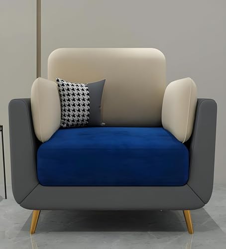 Image of Stylish & Modern Cushioned Couch Relax sectional Sofa in Fabric & Velvet and Heavy Duty Sofa for bedrooms, Living Rooms Guest Rooms Home and Office-(One Seater Blue & Beige).