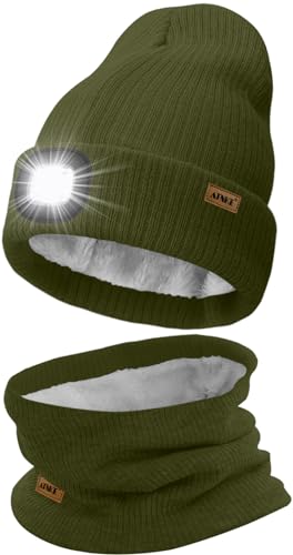 ATNKE LED Gorro con Luz y Bufanda Traje, USB Recargable 4 LED