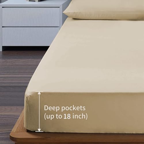 Beige Full Size Sheets Set Deep Pocket to 21 inch Mattress 4 Piece - Premium Bedding Sheets & Pillowcases Collection - Extra Soft Wrinkle, Fade, Stain Resistant