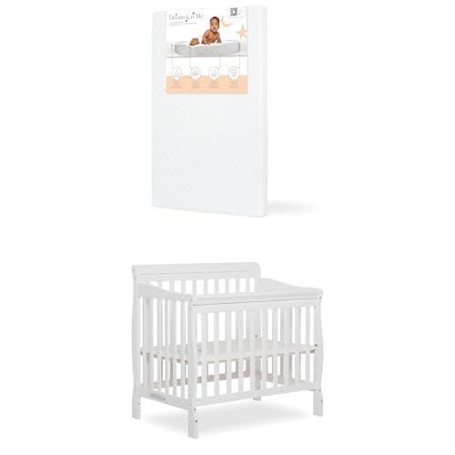 Bundle of Dream On Me Aden 4-in-1 Mini Crib & Holly 3” Portable Crib Mattress | Greenguard Gold Certified, Space-Saving Design, Adjustable Height, Waterproof Easy-Clean Cover