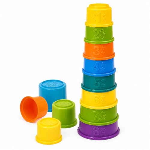 Image of PLUSPOINT Stacking Cups Baby Toy | 8-Piece Rainbow Nesting & Stackable Cups with Numbers | Montessori Educational Learning Toy for Babies 6-12 Months & Toddlers 1-3 Years