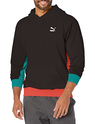 PUMA PUMA Men's Power Colorblock Fleece Hoodie, Black-deep Aqua, Small