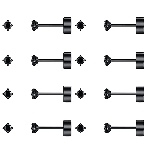 FOSIR Kleine Ohrstecker für Damen Herren Mädchen,winzige Zirkonia Edelstahl Ohrstecker CZ Schlafen Knorpel Tragus Helix Ohrringe, 8 Paar, Schwarz Cover