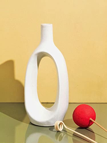 Image of Purezento Modern Decorative Kieko Vases for Home Decor | Centerpieces | Office or Living Room with Unique Quality for Home Decor Center Table, Flowers Pot, (White,8 * 6 Inch,Pack of 2), Ceramic