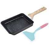 Cabilock Sartén para Tamagoyaki Antiadherente con Espátula de Silicona Sartén Pequeña para Huevos para Uso Diario Cocina Color Negro
