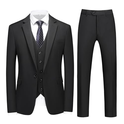 Costume homme slim noir 3 pièces veste pantalon gilet pour fête et business