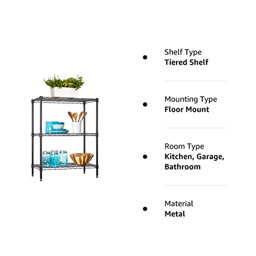 Bestoffice 3-Shelf Adjustable Metal Storage Shelves Wire Shelving Unit Organizer Wire Rack 450Lbs Capacity For Small Places Kitchen Garage 23Lx13.2Wx30.2H,Black #TOP7