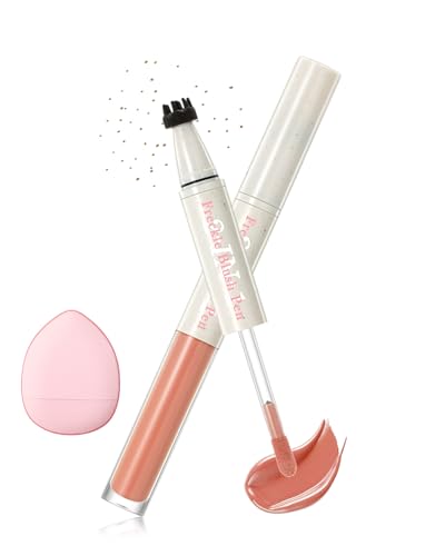 Freckle Blush Pen, 2 in 1 Nude Doré Fard a Joue & Brun Clair Freckle Stamp Crayon, Imperméable Longue Durée Waterproof, Faux Freckles Effet Naturel, Maquillage Blush Crème Stick, Cadeau pour Femmes-02