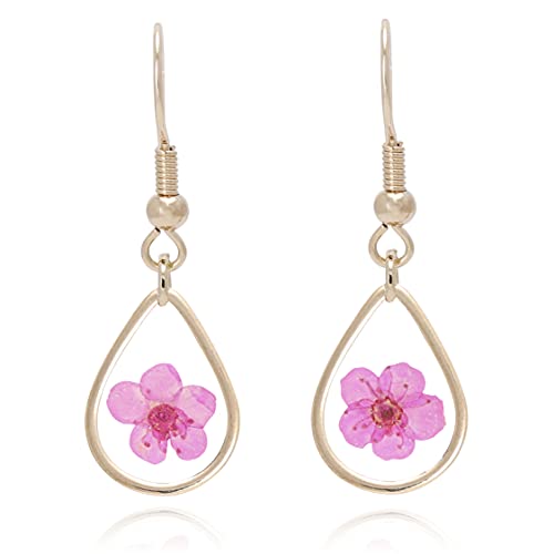 BONALUNA Pressed Flower Yellow Gold Plated Tear Drop Earrings