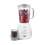 GEEPAS 2-in-1 Food Jug Blender | 1.8L Juice Jar & 60G Mini Coffee Spice Mill | 6-Leaf Stainless-Steel Blades 3 Speed & Pulse Smoothie Maker Turbo Button for Ice Crushing Overheat Protection 600W White