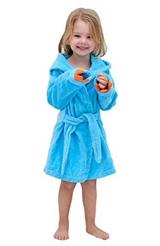 Boys Girls Toddler Robe,Kids Hooded Cotton Terry Cloth Bathrobe,Animal Dinosaur Pajamas Sleepwear Bathrobes for Girls Kids (Small / 1-3 Years, Blue)
