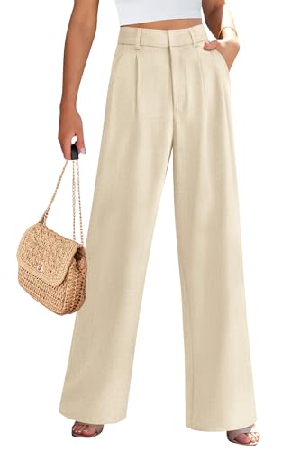 PRETTYGARDEN Women's Summer Elastic High Waisted Work Pants Straight Leg Dressy Business Casual Trousers Slacks Pockets