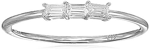 Amazon Essentials Rhodium Over Sterling Silver Cubic Zirconia Three-Stone Stackable Ring, Size 8