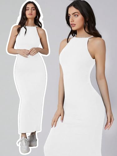 Image of Aahwan Pink Solid Halter Neck Solid Bodycon Midi Dress for Women's & Girl's