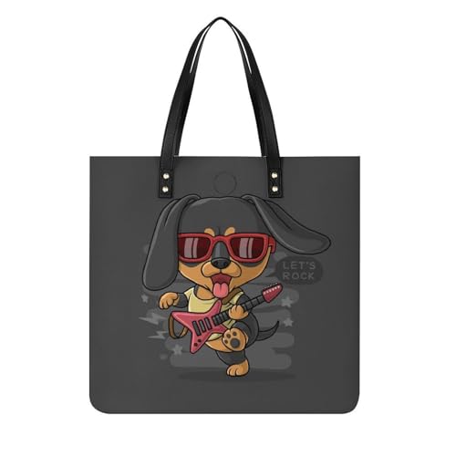 Sac shopper femmes Chien Rock grand sac à bandoulière fourre-tout carré