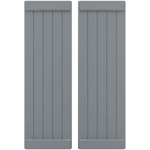 17 1/2"W x 82"H Americraft Five Board Exterior Real Wood Joined Board-n-Batten Shutters w/End Batten (Per Pair), Ocean Swell