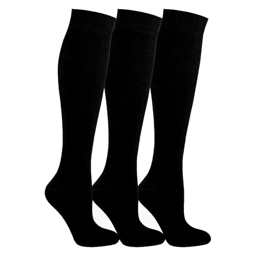Active Star 3/6/12 Pairs Girls Cotton Back To School Socks Children Kids Knee High School Uniform Socks Party Wear Plain Long Sock Stockings(Black 3 Pairs 11-14 Years)