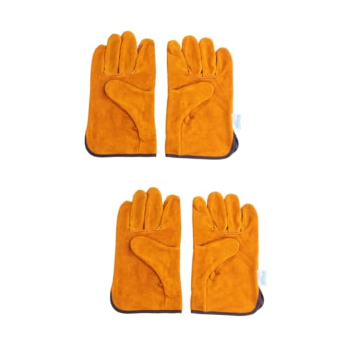 DIYEAH 2 Paires Gants de Soudage Cuir Pleine Fleur Résistants Chaleur Protection Anti-brûlure pour Barbecue Soudure et Travaux Lourds Courte Cuir de Vache Isolants et Durables