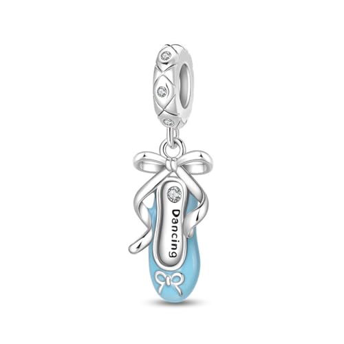 Image of Ballet Charm 925 Sterling Silver Dancer Shoes Anniversary Heart Pendant Family Birthstone Mom Dangle for Pandora Charm Bracelet