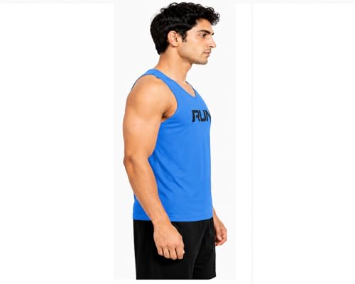 Image of Men's Gym Vest with Run Print, Sleeveless Athletic Tank Top for Running and Workout