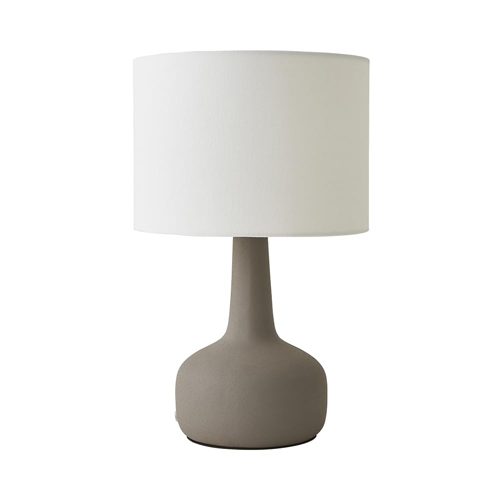 ValueLights | Hayley Natural Linen Drum Shade Grey Squat Base Ceramic Table Lamp and LED Bulb | Table Lamps, Home Décor & Improvement Essential | Included LED Bulb