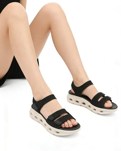Image of UBFEN Womens Comfortable Walking Sandals with Cushioned Sole | Non-Slip Rocker Bottom, Arch Support, Adjustable Straps, Lightweight Water Sport Platform Summer