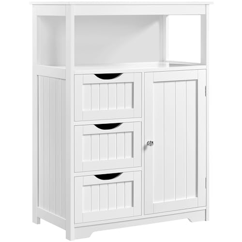 Yaheetech Armario Baño con Cajón y Estante Ajustable 66x35x90 cm Mueble Baño de Madera Suelo Mueble Auxiliar de Cocina Armario Multiusos con Puertas Dobles para Salón Entrada Blanco