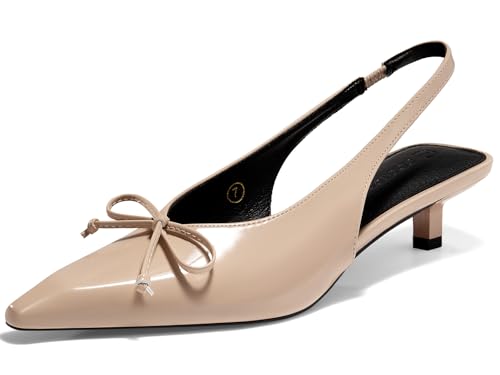 Image of Coutgo Womens Slingback Kitten Low Heels Dress Shoes Closed Pointed Toe Bow Tie Slip on Office Work Pumps