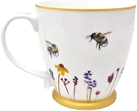 Busy Bees Colourful Floral Fine Chine Breakfast Mug by The Jennifer Rose Gallery
