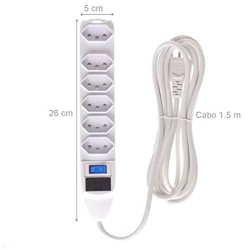 Extensão Elétrica 6 Tomadas Com Fusível Cabo 5 Metros