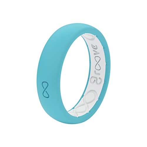 Groove Life Solid Thin Turquoise/White Ring - Breathable Silicone Wedding Rings for Women, Lifetime Coverage, Unique Design, Comfort Fit Ring - Size 10